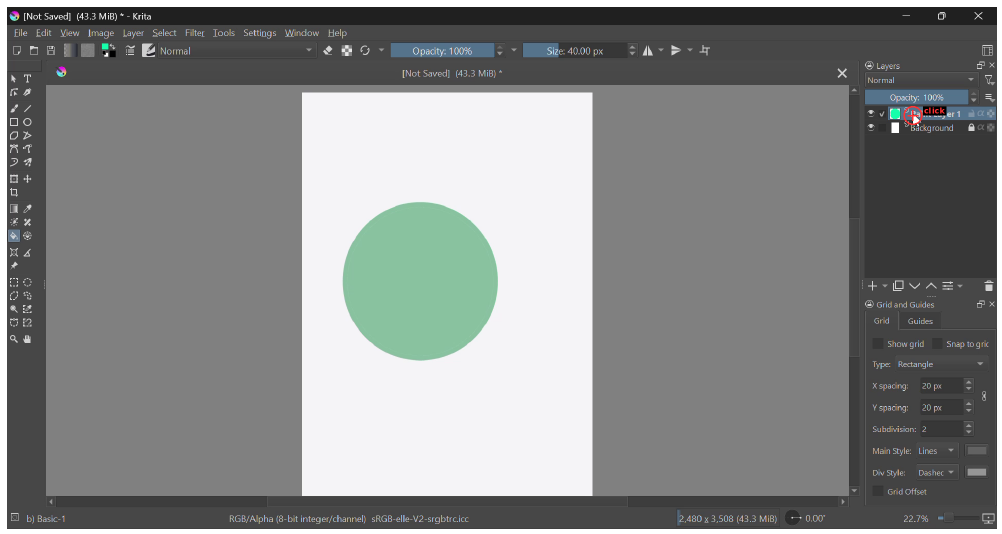 Step K: Final result with green filled circle