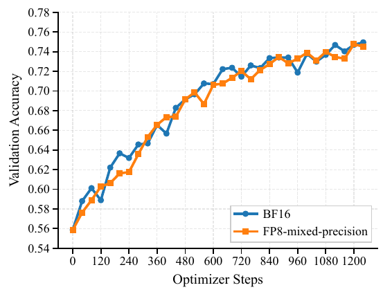 Validation Accuracy BF16 vs FP8