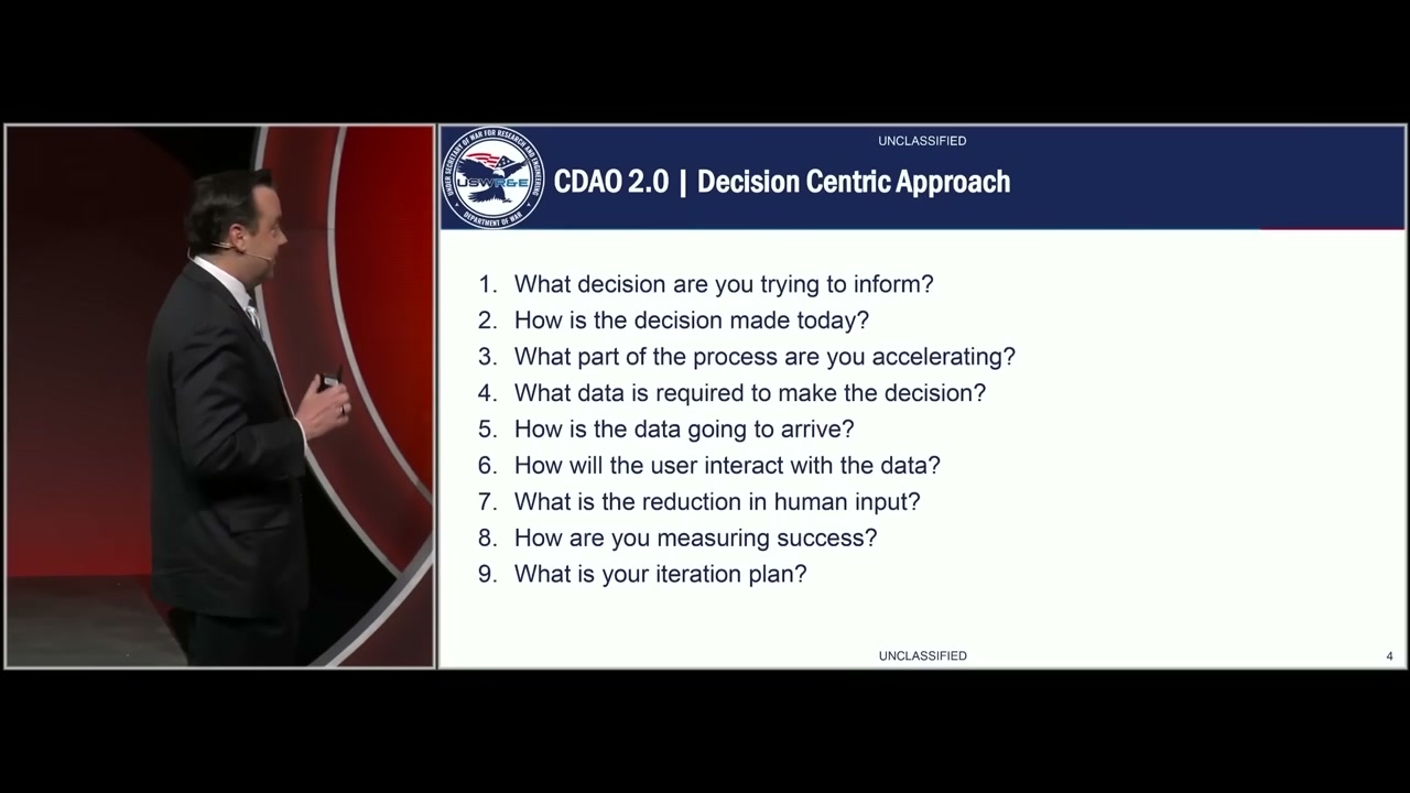 CDAO 2.0 Decision Centric Approach slide listing 9 questions